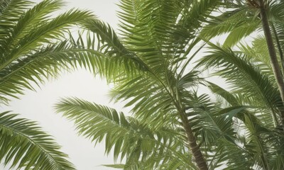 Single palm tree, lush green fronds against pure white ,  paradise,  illustration,  sunshine