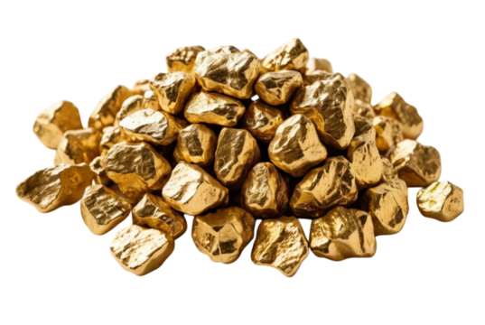 A cluster of raw gold nuggets shining brightly