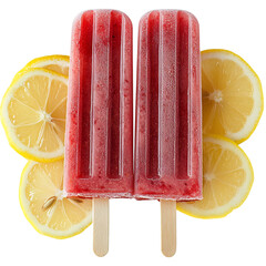Icy Real Fruit Pop Crisp Mix of Cherry Puree and Lemon with Slices Isolated on Transparent Background