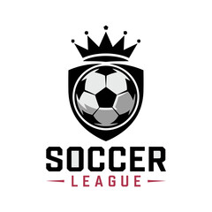 Obraz premium Majestic Soccer Ball in Shield with Royal Crown for a Sports League Logo