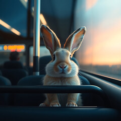 cute rabbit travelling by bus Generative AI