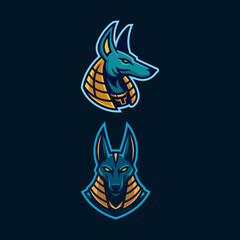 Ancient Egyptian Anubis Jackal God Head Logos in Profile and Facing