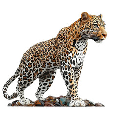 Obraz premium A magnificent leopard standing proudly, showcasing its striking spotted coat and intense gaze. It embodies the grace and power of the wild
