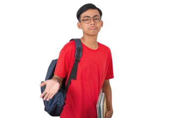 Young asian collage student shrugging with hands raised sideways confused expression