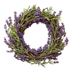 A Handcrafted Funeral Wreath with Dried Lavender Flowers Isolated on Transparent Background