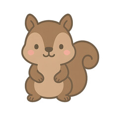 Obraz premium Cute cartoon squirrel sitting, happy expression, brown fur, bushy tail. isolated on transparent background