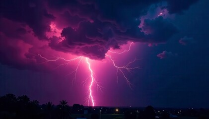 Fierce lightning strikes illuminate a deep black canvas , spectacular, dynamic
