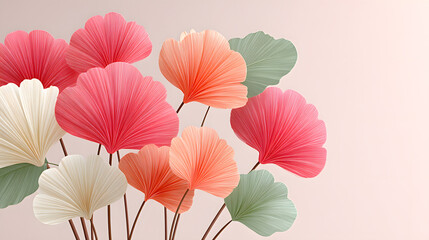 Obraz premium Pastel Ginkgo Floral Arrangement on Soft Pink