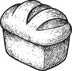 Hand-drawn rustic loaf of bread with deep slashes. A classic vintage-style illustration for bakery packaging or recipes
