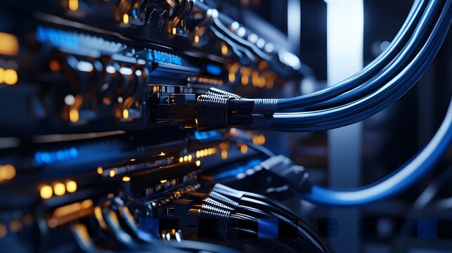 Computer cable displayed in a sleek cable management system inside a tech-oriented workspace environment