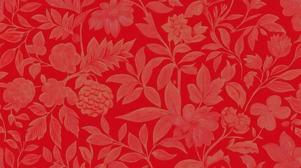 Fototapeta premium Red Floral Pattern with Gold Accents red vintage wallpaper