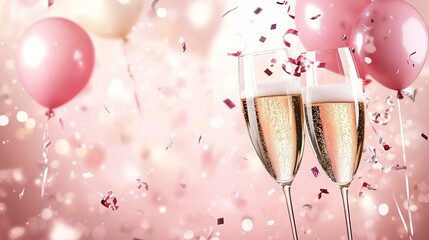 Pink balloons champagne celebration festive sparkling toast party rose drink event happy light shiny