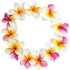Obraz premium Vibrant flower wreath of plumeria flowers. The design forms a ring shape perfect for various uses