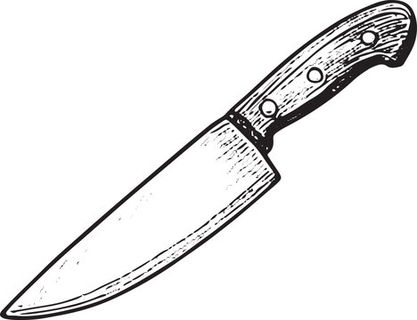 Detailed hand-drawn kitchen knife ideal for food prep illustrations, restaurant branding, or culinary infographics
