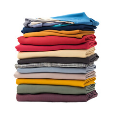 A neatly stacked pile of folded clothes, showcasing a variety of colors and textures