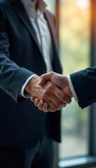 Two businessmen shaking hands, sealing a financial deal , office, tie