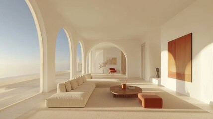 Minimalist Beige Sofa Ocean View Archway Interior Design