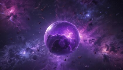 Fototapeta premium Glowing orb floats, vibrant purple nebulae create a cosmic scene , nebula, dreamlike, orb
