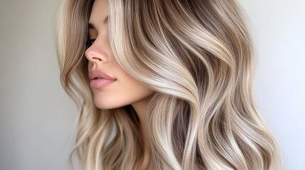 Naklejka premium Beautiful woman with highlighted, wavy hair