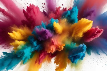 Fototapeta premium colorful rainbow holi paint color powder explosion isolated white wide panorama background