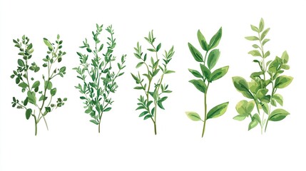 Fresh herbs collection, various types, detailed illustration