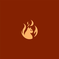 Fiery cat logo in clean, minimalist illustration design.
