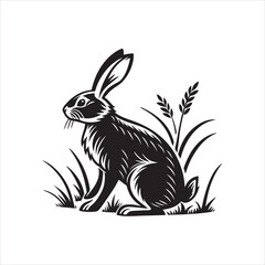 Bunny Silhouette Clipart | Black Rabbit Outline on White Background