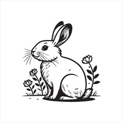 Bunny Silhouette Clipart | Black Rabbit Outline on White Background