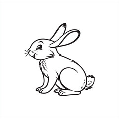 Bunny Silhouette Clipart | Black Rabbit Outline on White Background