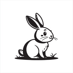 Bunny Silhouette Clipart | Black Rabbit Outline on White Background