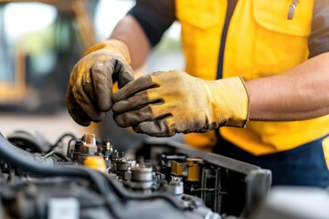 Mechanic repairing engine