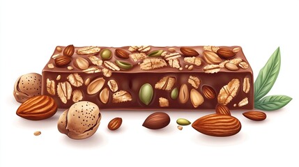 Chocolate granola bar with nuts and seeds