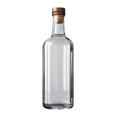 Clear glass bottle with cork stopper for spirits liquor or beverages on transparent background