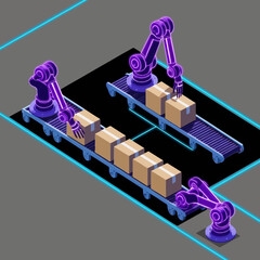 Robotic Arms Sorting Packages on Conveyor Belt