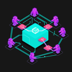 Futuristic Robots Connecting to Data Center in Digital Network