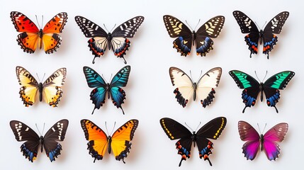 Twelve colorful butterflies collection beautiful insect wings nature photography up art set macro