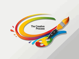 Paintbrush and Palette with Rainbow Swirl Illustration