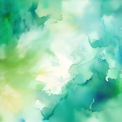 Obraz premium Calm Abstract Watercolor Background with Green, Aqua and Light Yellow Tones - AI