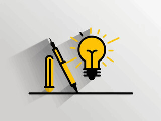 Ink Pen and Light Bulb Symbol on White Background