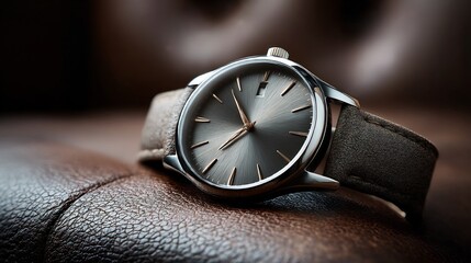 Sophisticated wristwatch showcasing elegant design on textured leather surface