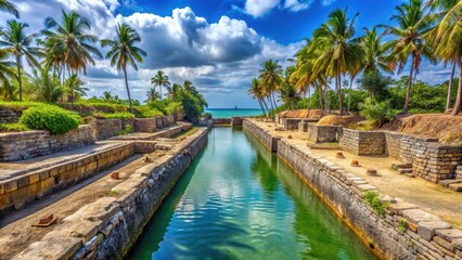 Fototapeta premium Ancient canal construction in tropical island , canal building