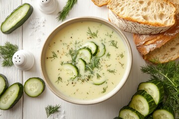 Creamy Cucumber Soup with Dill and Crusty Bread