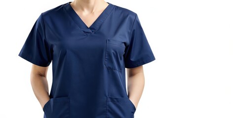 Navy blue nurse scrubs top with short sleeves mockup on background clipart, healthcare worker