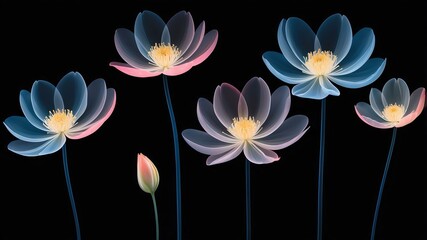 Obraz premium Translucent flowers with delicate petals in an elegant, minimalist composition black background20