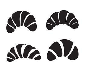 Set of black and white croissants. Silhouette croissant on a white background.