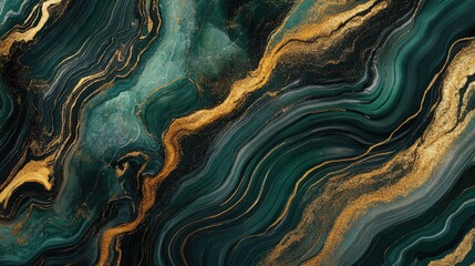Abstract Green and Gold Swirls with Glitter