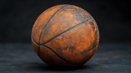 Rusty orange basketball on dark surface