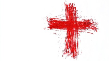 Grunge Scribble Symbol Cross, Red Marker Isolated on White Background. Bold and Artistic Design Element