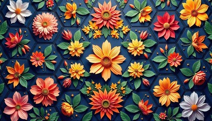 Intricate floral design within a hexagonal grid , texture, wallpaper