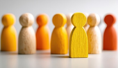 View of Wooden Figurines Showcasing Individuality and Teamwork or Collaboration in Conceptual Setting with Unity